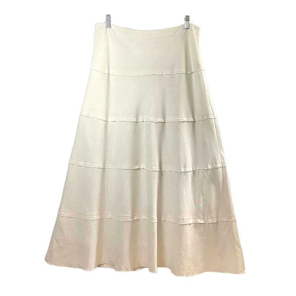 Westport 1962 Tiered Maxi Skirt Womens Size 12 Off White Linen Rayon Lined Zip